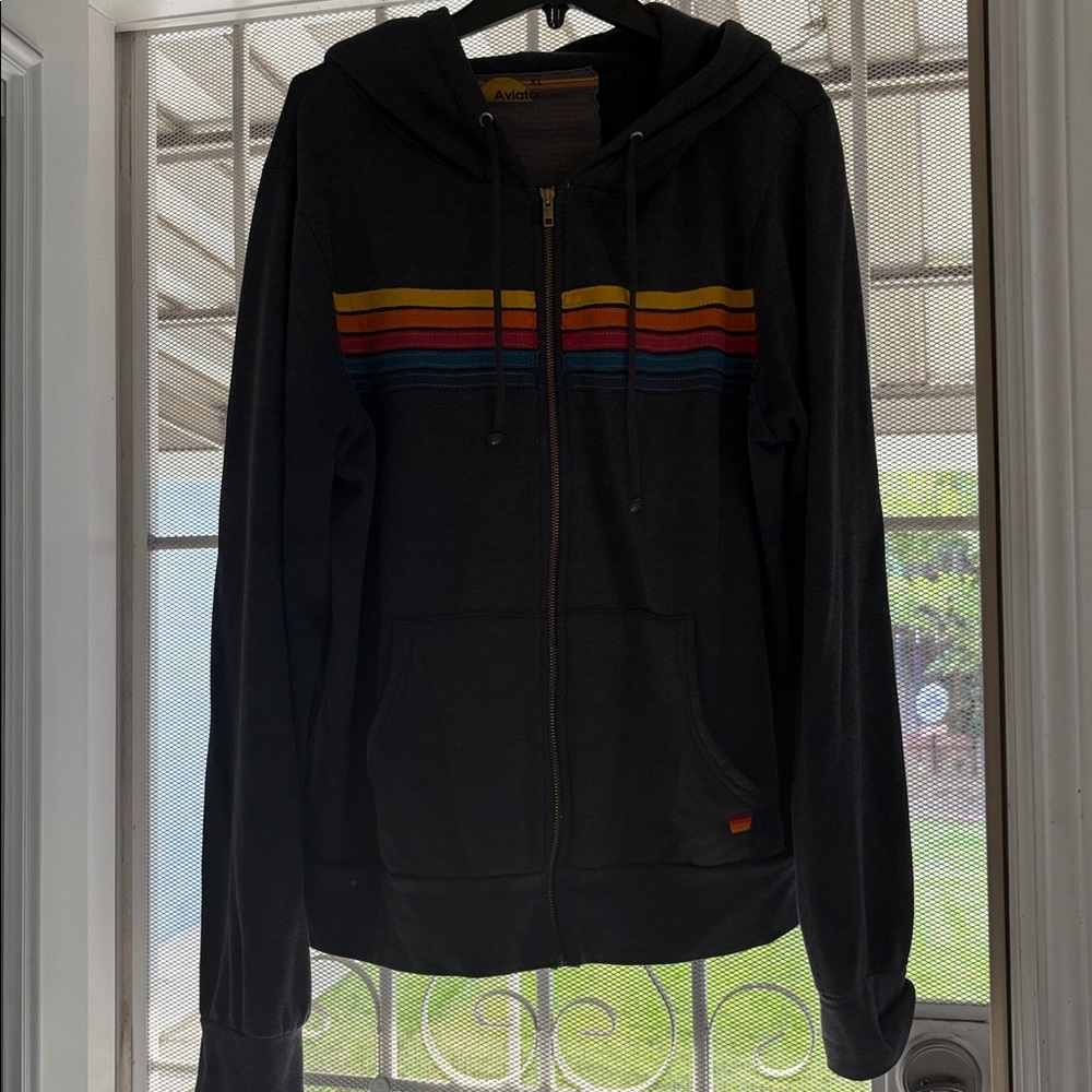 Aviator Nation Black Hoodie with Colorful Stripes